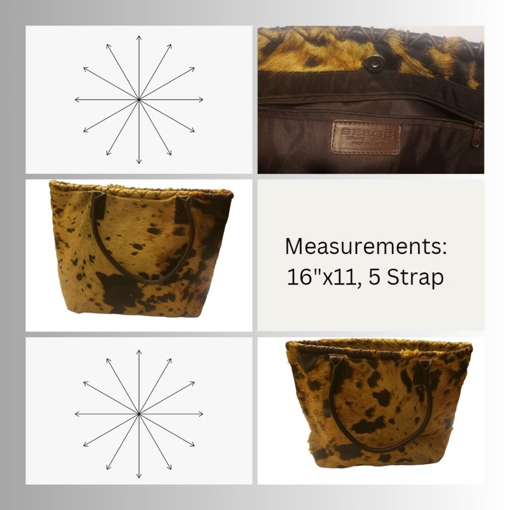 Berge Western Boho Bag Brown Calf Hair Leather Distressed Handbag